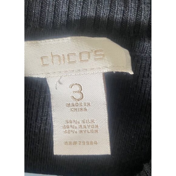 Chicos Silk Blend Turtleneck Sweater Womens Size 3 US 12 Black Capsule Minimalis - Picture 2 of 9